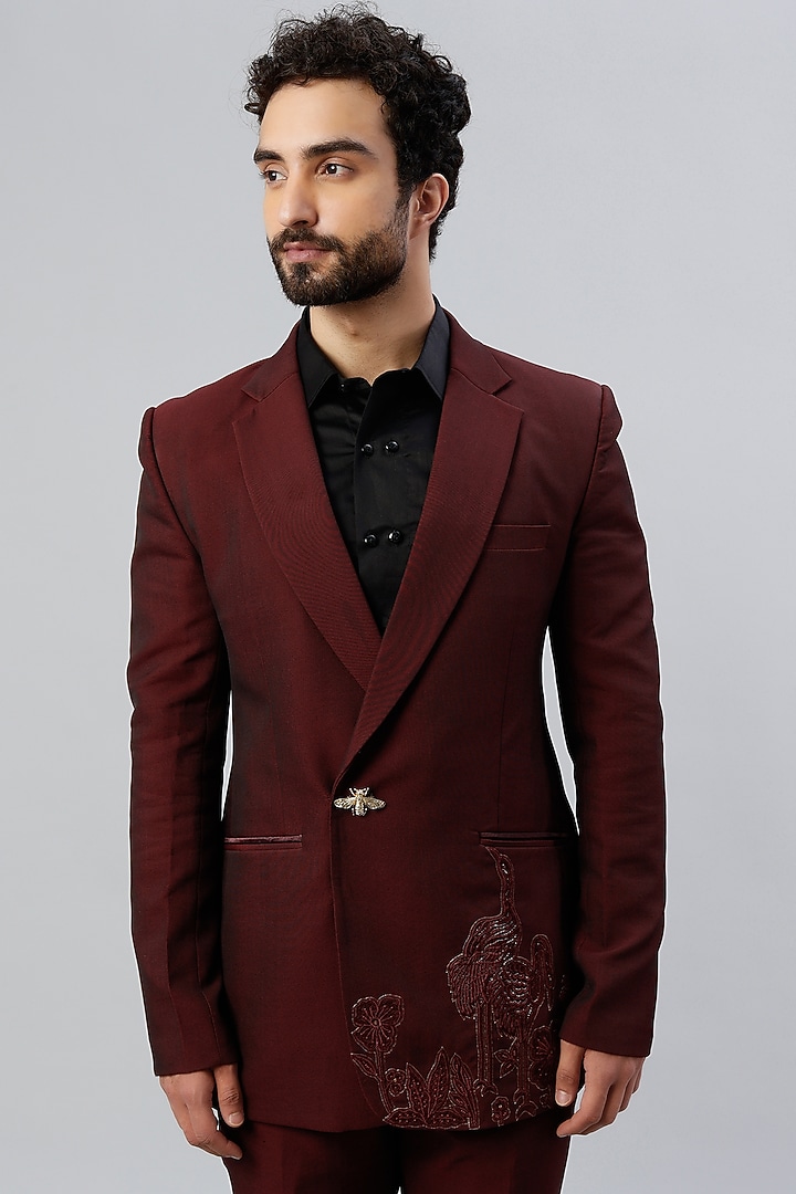 Wine Cotton Viscose Blazer Set by Kudrat Couture at Pernia's Pop Up Shop